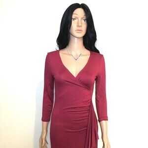 Women's Dark Pink Long Sleeve Dress Wrap attached on the Side - Size Small